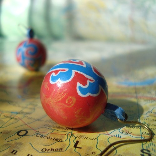 Mongolsko - malované náušnice — foto 3