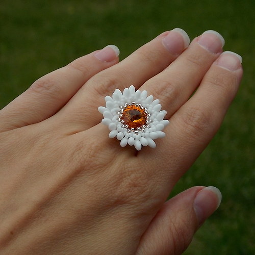 Kopretina Romantická - Swarovski - prsten... — foto 5