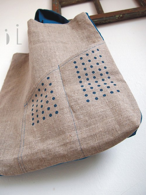 Lněná taška / turquoise points — foto 2