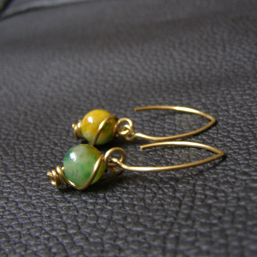 Brass, green and orange II. - náušnice — foto 2