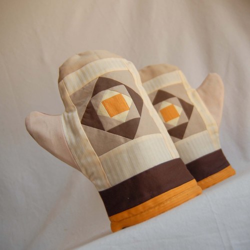 Chňapky patchwork, pár béžovooranžové ... — foto 4