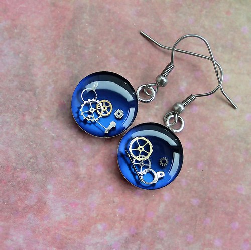 Steampunkové náušnice /dark blue/ — foto 2