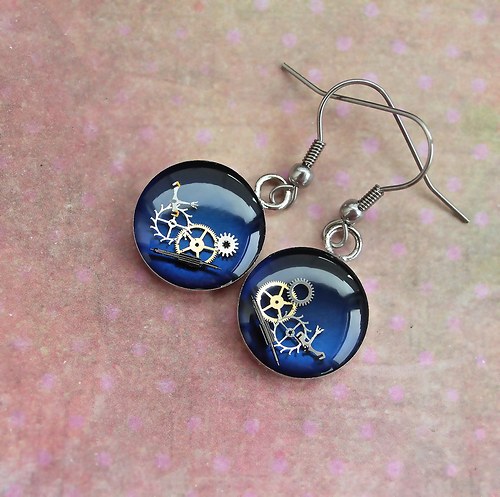 Steampunkové náušnice /dark blue/ — foto 2