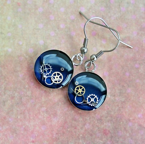 Steampunkové náušnice /dark blue/ — foto 2