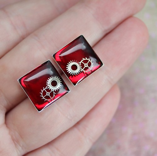 Steampunkové náušky /red/ — foto 2