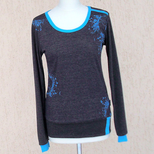 Gray shirt with turquoise - triko — foto 3