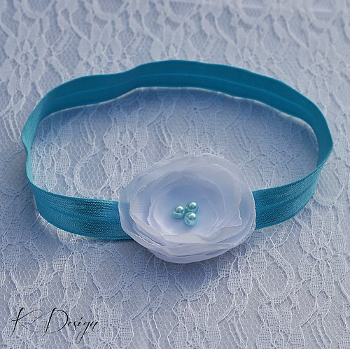 Čelenka pro malou slečnu - bílá s tyrkysovou — foto 3