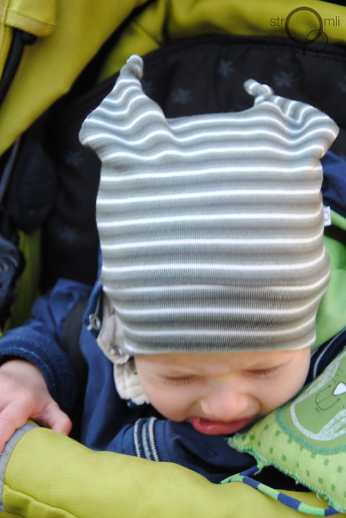Dětská čepice khaki s pruhem 3-9 M — foto 2