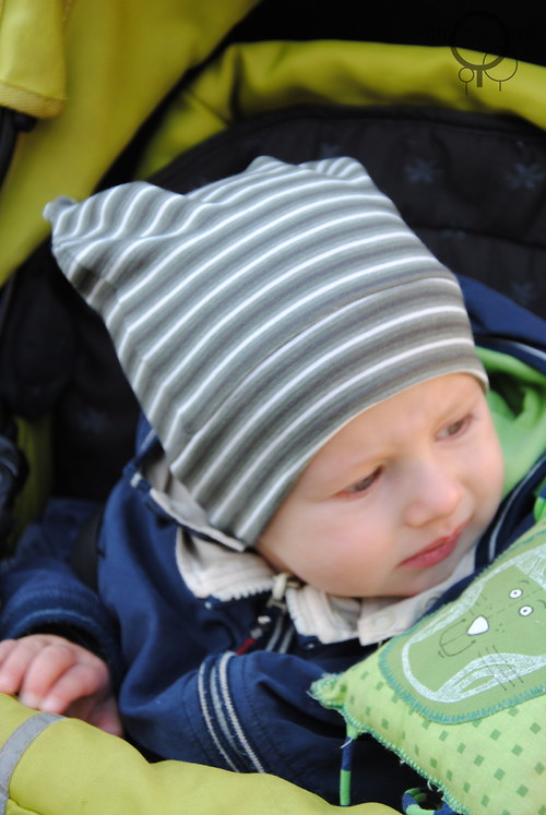 Dětská čepice khaki s pruhem 3-9 M — foto 3