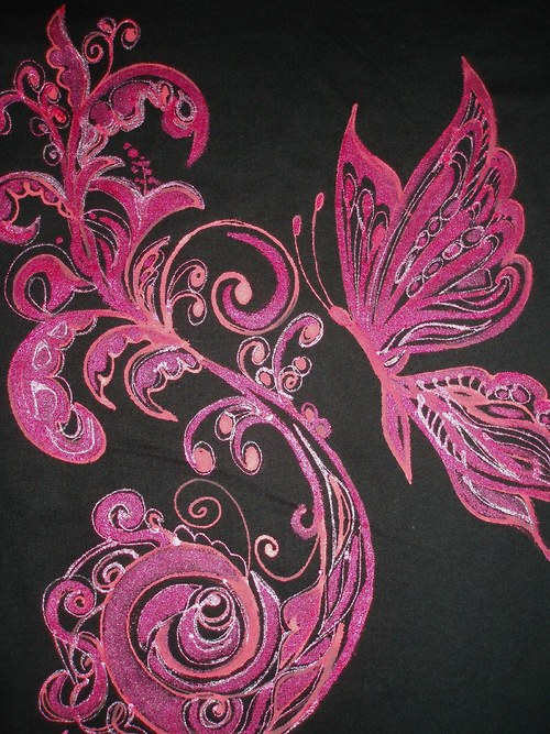 Tričko Pink Butterfly, ručně malované — foto 2