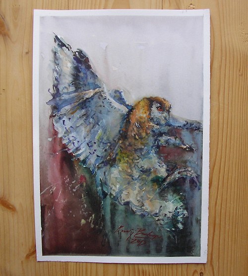 Sova,originální akvarel — foto 2