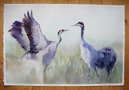 Jeřábi,originální akvarel — foto 2