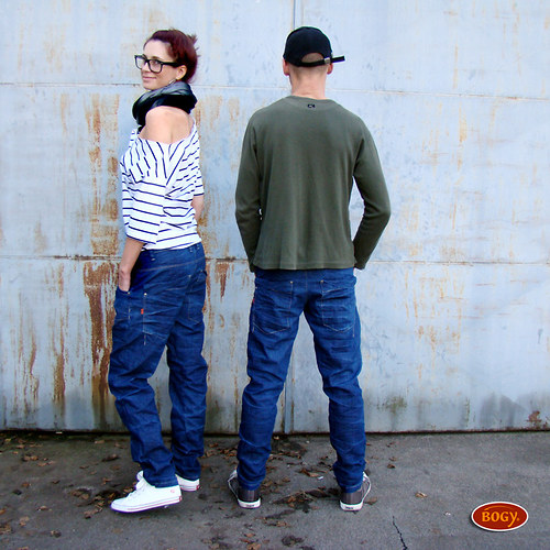 Unisex hip hop džíny, modré mačkané rifle — foto 5