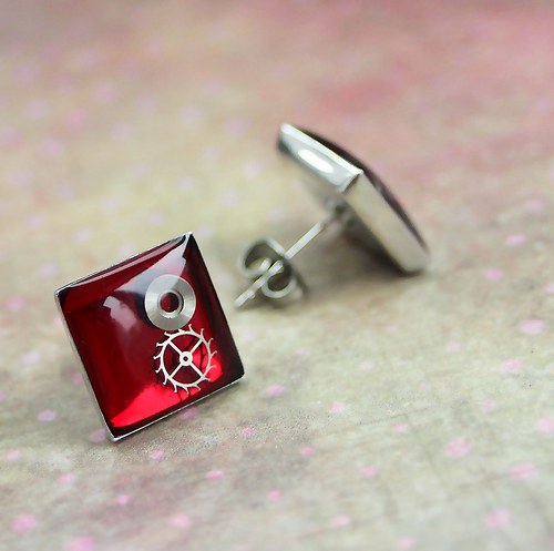 Steampunkové náušky /red/ — foto 2