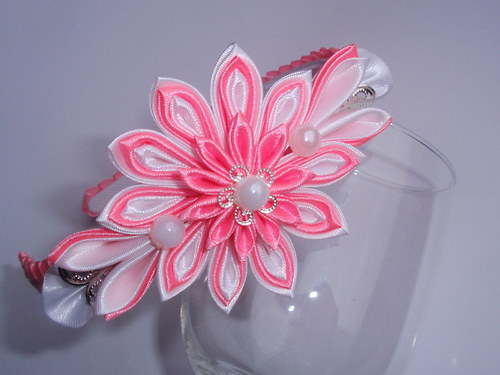 Čelenka kanzashi pink white — foto 2