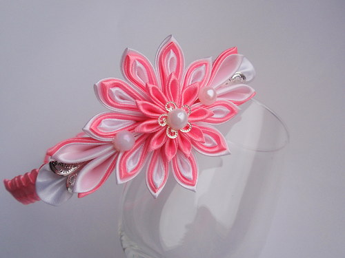 Čelenka kanzashi pink white — foto 3