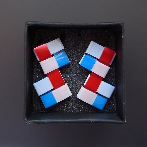 Upcycling: Náušnice Bílo-Rud-Mod DOUBLE — foto 3