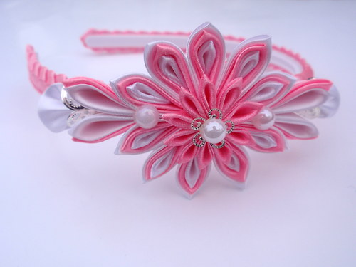 Čelenka kanzashi pink white — foto 4