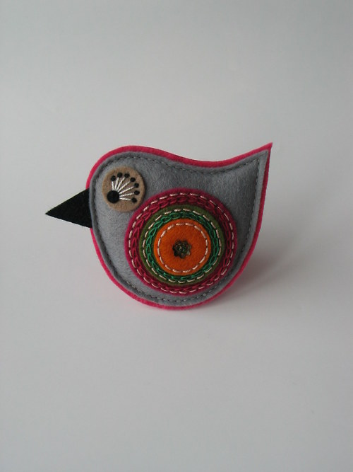 Brož ptáček- "COLOUR"; šedá — foto 2