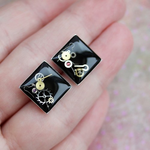 Steampunkové náušky /black/ — foto 2