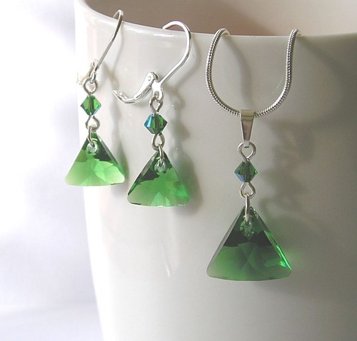 Swarovski sada Triangle Dark Moss Green..SLEVA — foto 5
