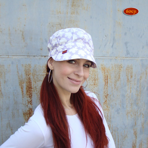 Jarní/letní plátěná bekovka, lila s listy — foto 2