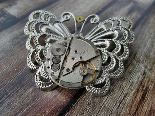 MOTÝLÍ brož steampunková — foto 2