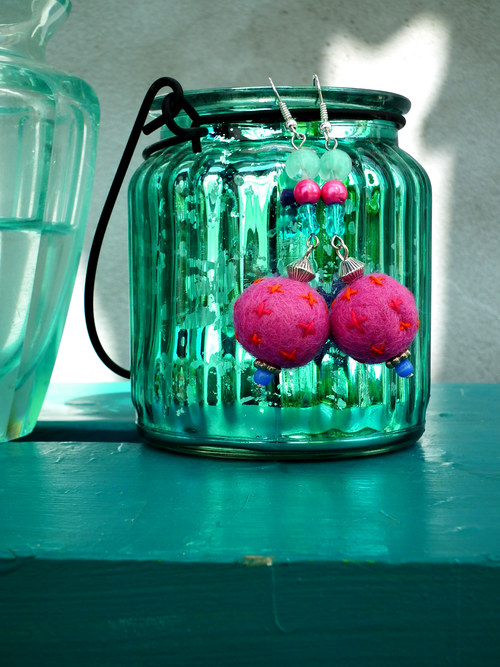Naušnice SPRING PEARLS / raspberries with orange — foto 2