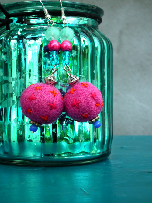 Naušnice SPRING PEARLS / raspberries with orange — foto 4