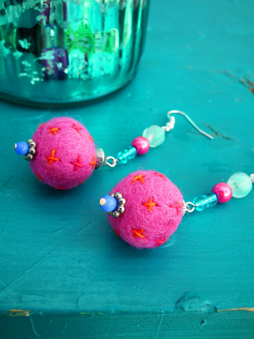 Naušnice SPRING PEARLS / raspberries with orange — foto 5