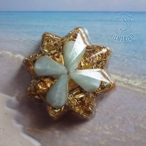 "Larimarová" orgonit hvězdička larimar + zlato — foto 2