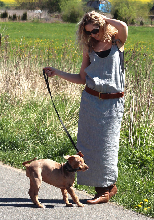 Lněná šatová sukně - šedá melanž — foto 2