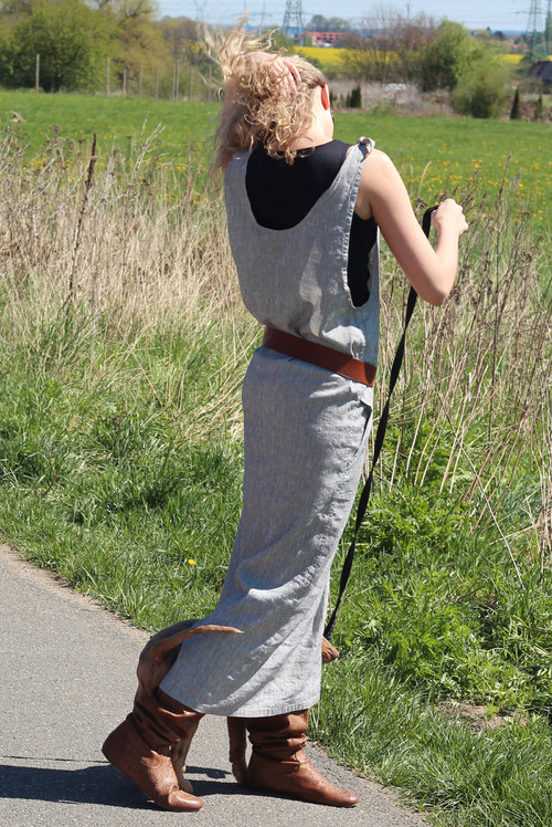 Lněná šatová sukně - šedá melanž — foto 6