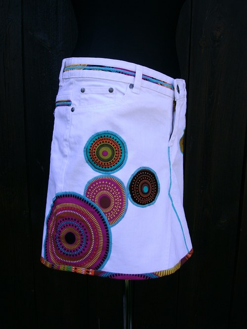 Denim sukně " Mandala" No.1 - White — foto 6