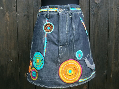 Denim sukně " Mandala" No.3 - Dark Blue — foto 3