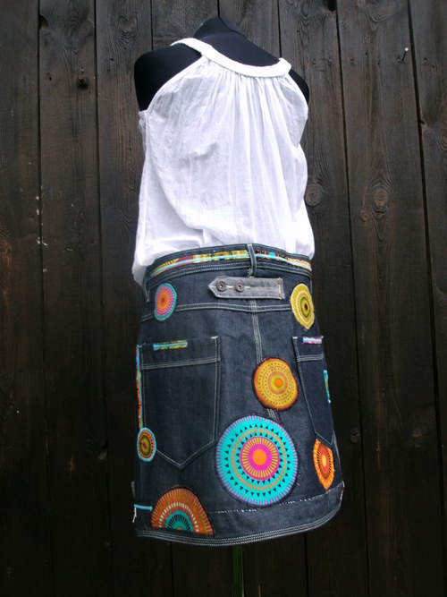 Denim sukně " Mandala" No.3 - Dark Blue — foto 4