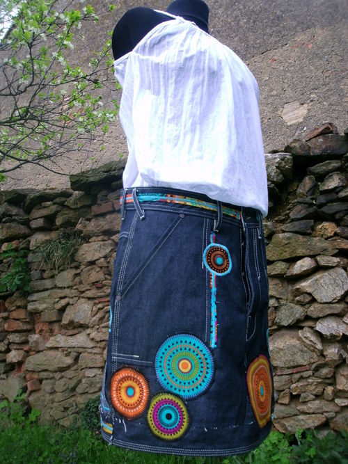 Denim sukně " Mandala" No.3 - Dark Blue — foto 5