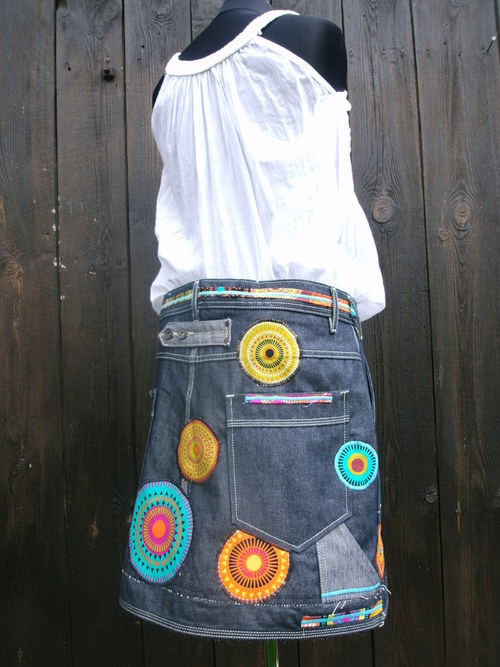 Denim sukně " Mandala" No.3 - Dark Blue — foto 6