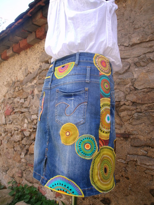 Denim sukně - Mandala No. 4 - Blue — foto 3