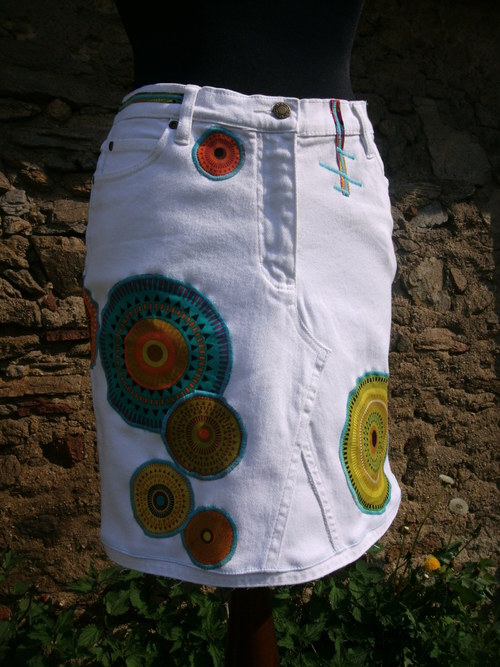 Denim sukně " Mandala" No.9 - White — foto 2