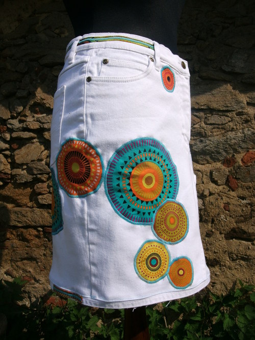 Denim sukně " Mandala" No.9 - White — foto 3