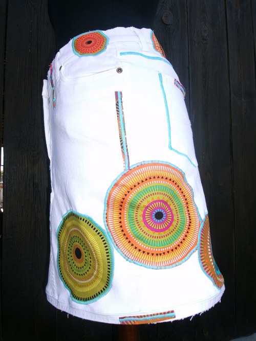 Denim sukně " Mandala" No.9 - White — foto 4