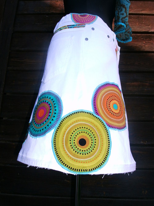 Denim sukně " Mandala" No.6 - White — foto 6