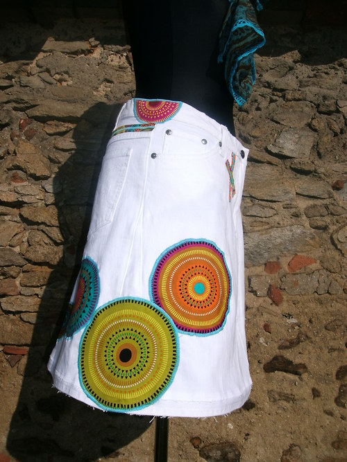 Denim sukně " Mandala" No.6 - White — foto 4