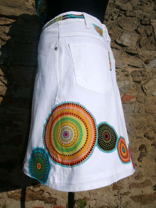 Denim sukně " Mandala" No.6 - White — foto 2