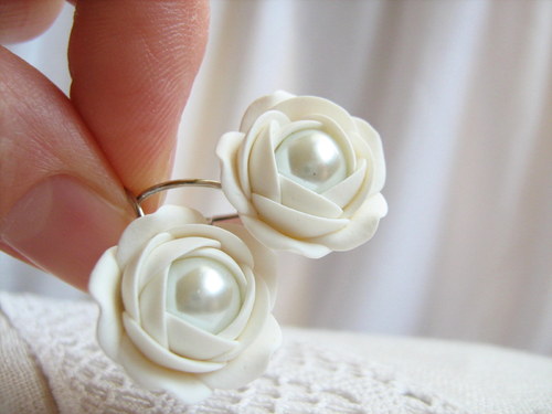 Natural white, visací náušnice — foto 2