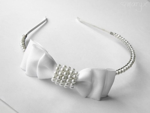 Perlová čelenka s mašlí •white• — foto 2