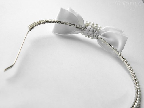 Perlová čelenka s mašlí •white• — foto 3