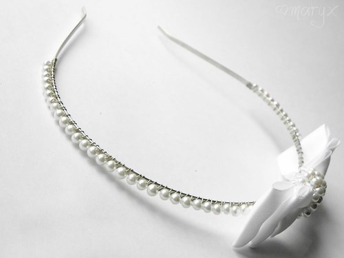 Perlová čelenka s mašlí •white• — foto 4