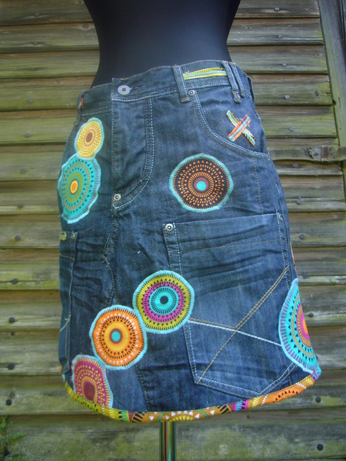 Denim sukně " Mandala" No.14 - Dark Blue — foto 2